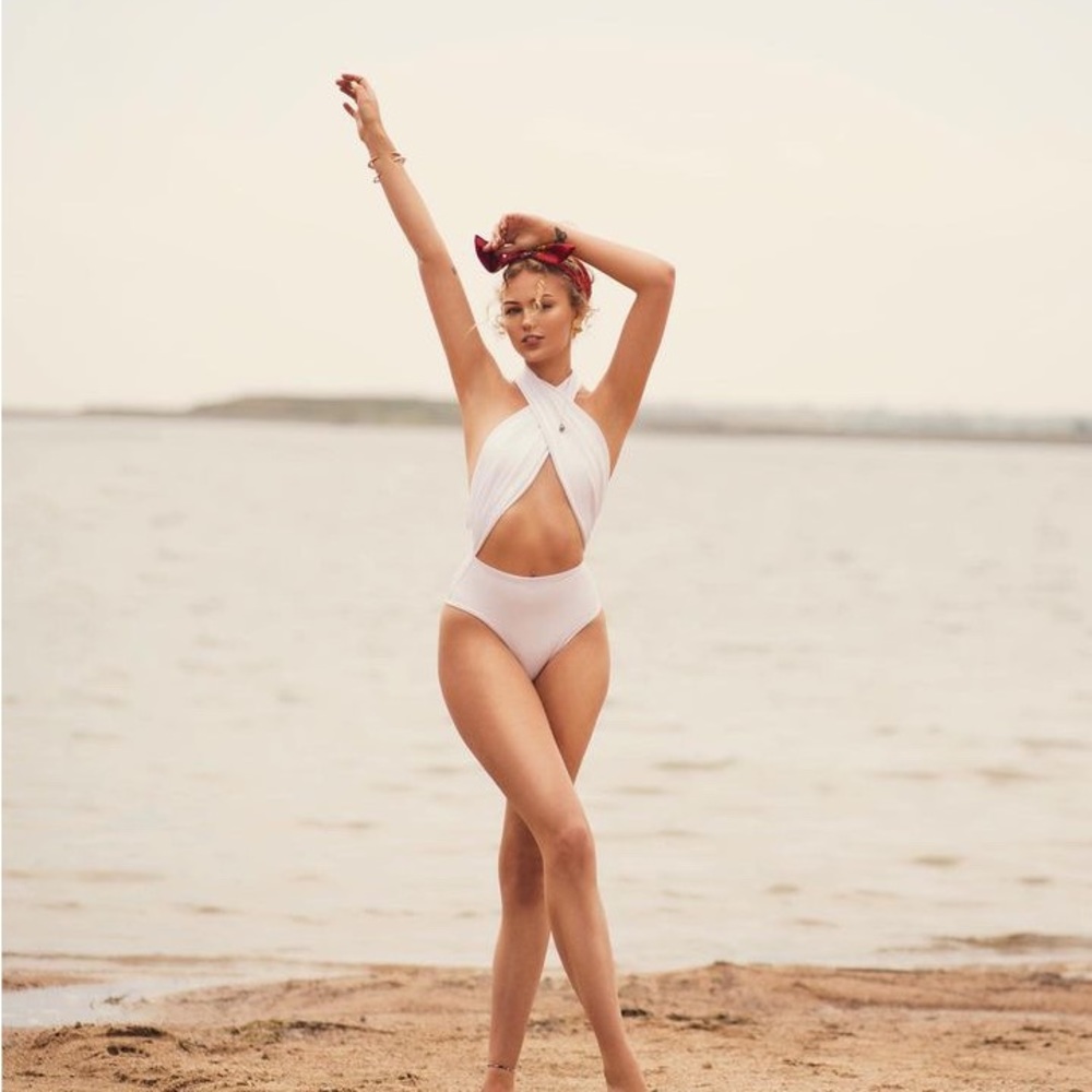 White halter swimsuit